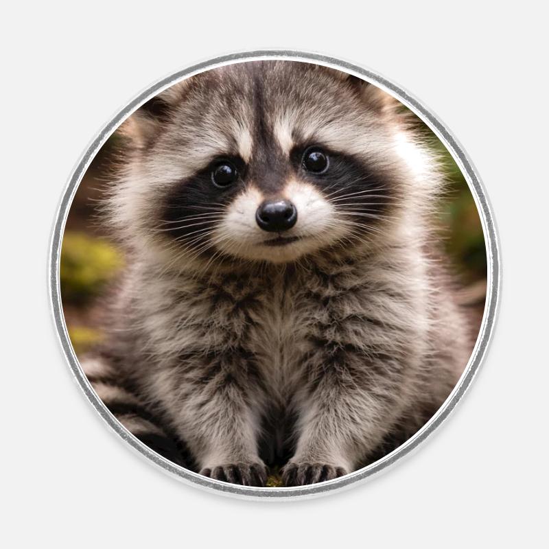 Petit raton laveur dans la forêt - Magnet rond - blanc