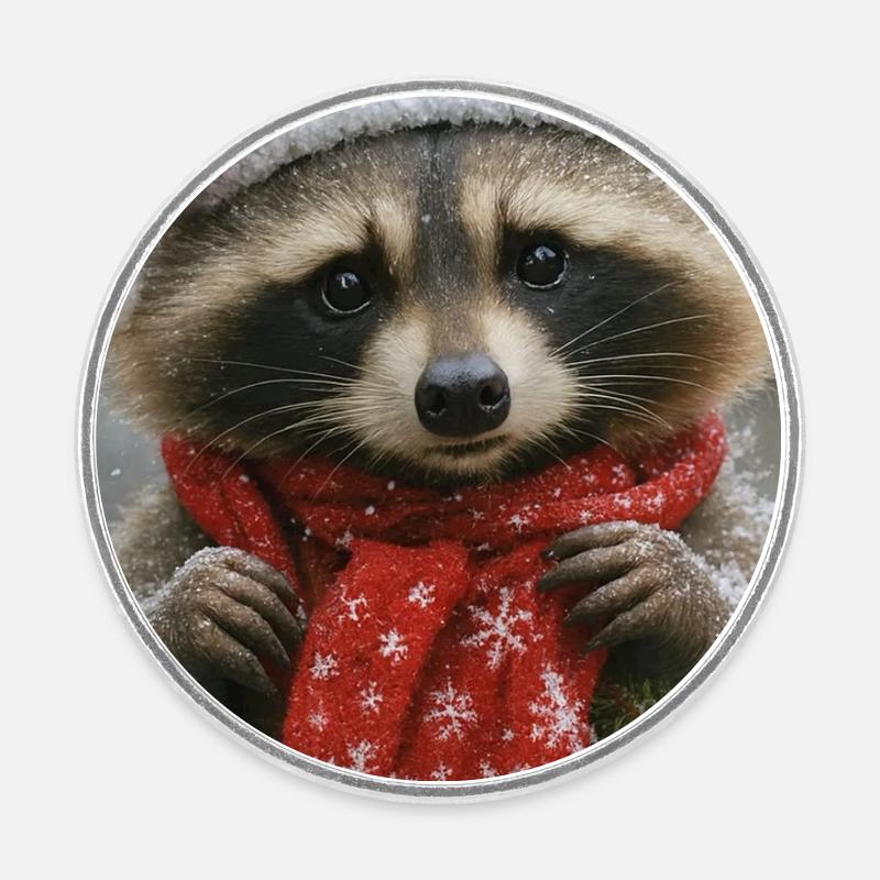 Raton laveur douillet dans les rouges d’hiver - Magnet rond - blanc