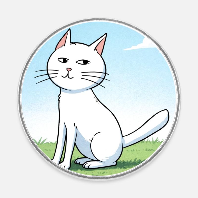 Chat blanc au regard espiègle - Magnet rond - blanc