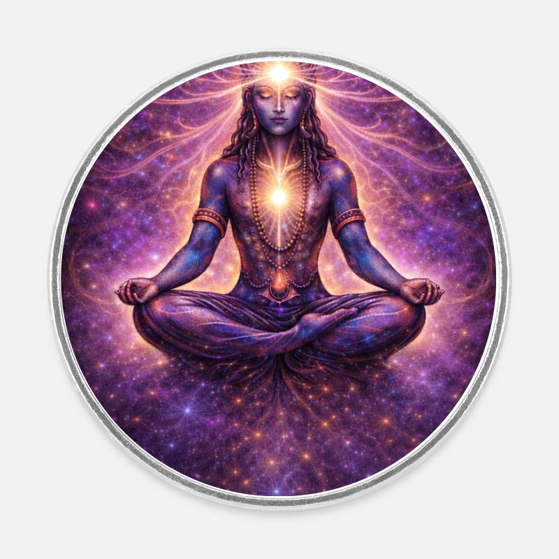 Kosmische Chakra-Meditation - Runder Kühlschrankmagnet - Weiß