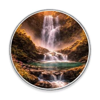 Waterfall in the evening sun - Round  fridge magnet - white - Front