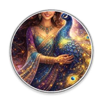 Femme indienne mystique avec un paon - Magnet rond - blanc - Devant