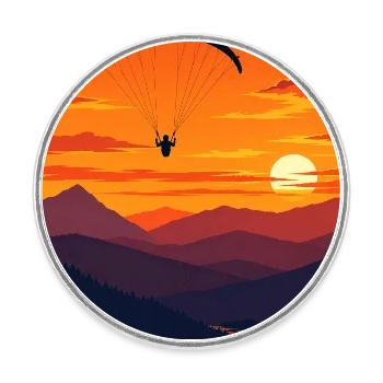 Sonnenuntergang Paraglider über Bergkette - Runder Kühlschrankmagnet - Weiß - Vorne