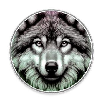 Loup - Magnet rond - blanc - Devant
