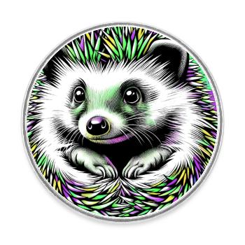 hedgehog - Round  fridge magnet - white - Front