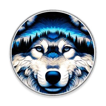 Wolf - Round  fridge magnet - white - Front