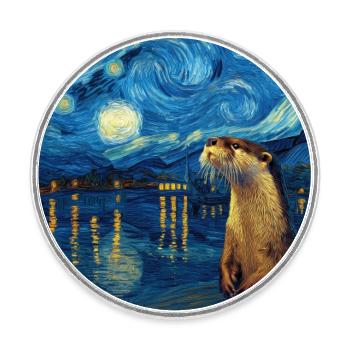 Loutre Van Gogh - Magnet rond - blanc - Devant