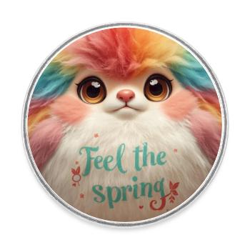Feel the Spring Plush Critter - Round  fridge magnet - white - Front
