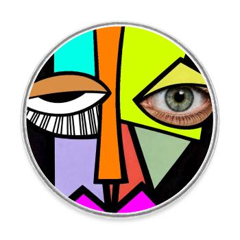 Neon Geometric Face Pop Art - Round  fridge magnet - white - Front