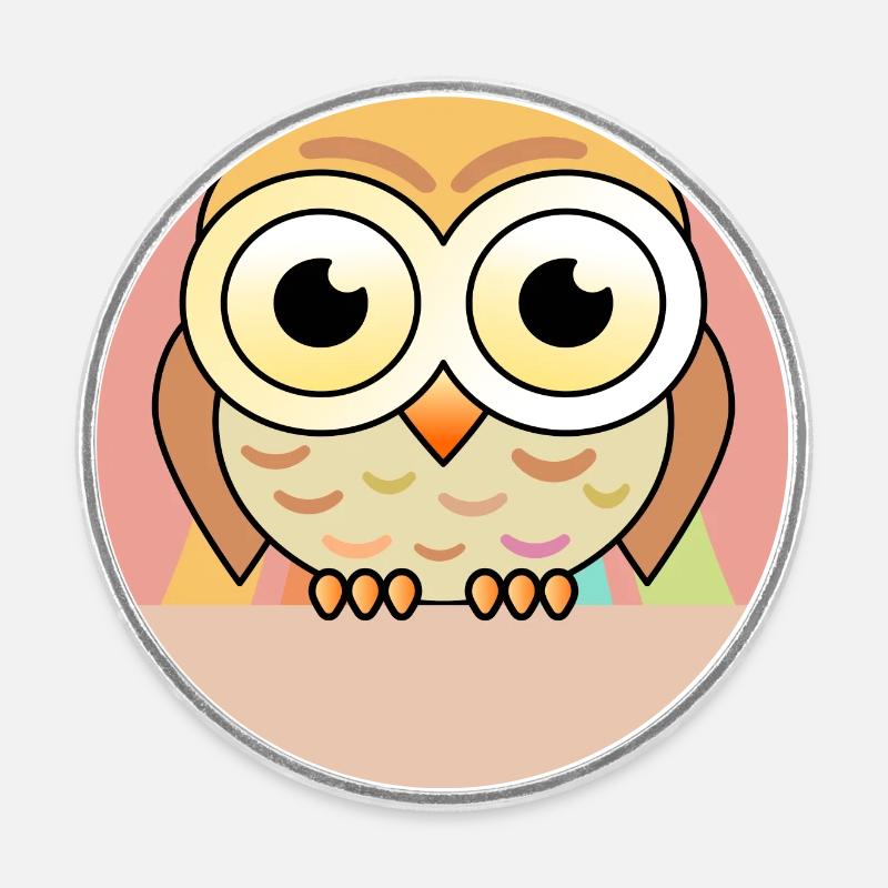 Name tag owl - Round fridge magnet - white