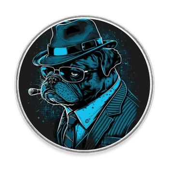 Commissaire Pug - Magnet rond - blanc - Devant