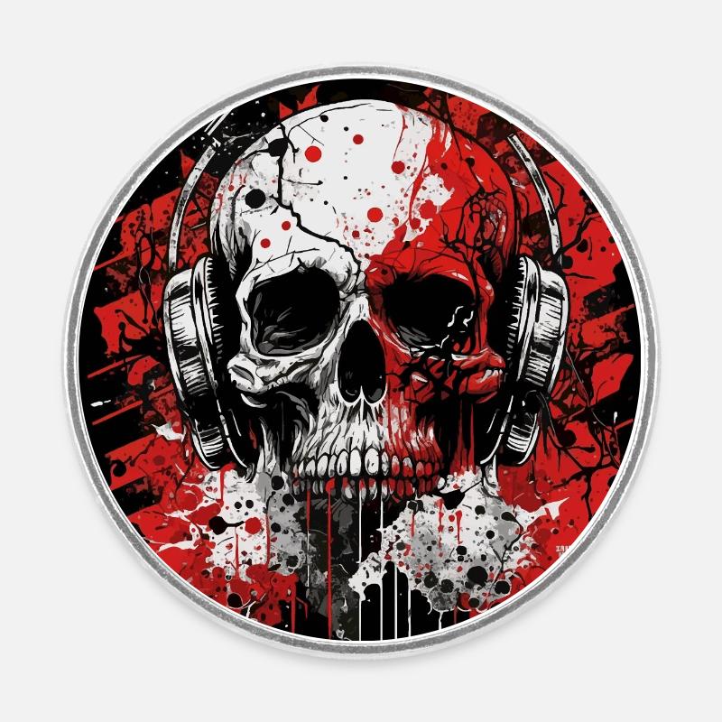 Zombie skull Disc Jockey - Round fridge magnet - white