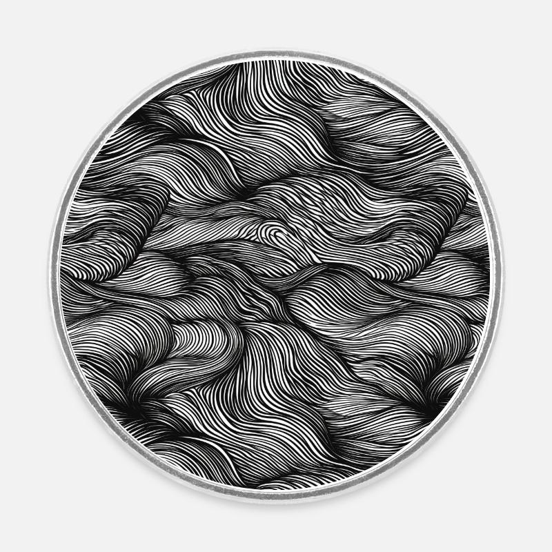 Wave Pattern - Black & White Illustration - Round  fridge magnet - white