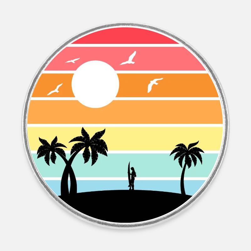 Coucher de soleil - Magnet rond - blanc