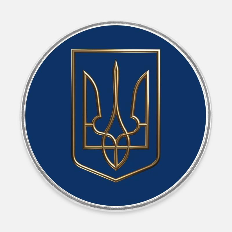 Ukraine Wappen Schild Trident Dreizack Drahtlook 2 - Runder Kühlschrankmagnet - Weiß