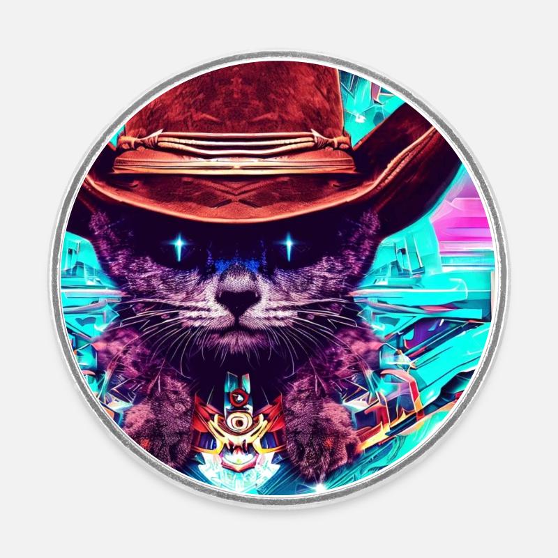 SpaceCat - Runder Kühlschrankmagnet - Weiß