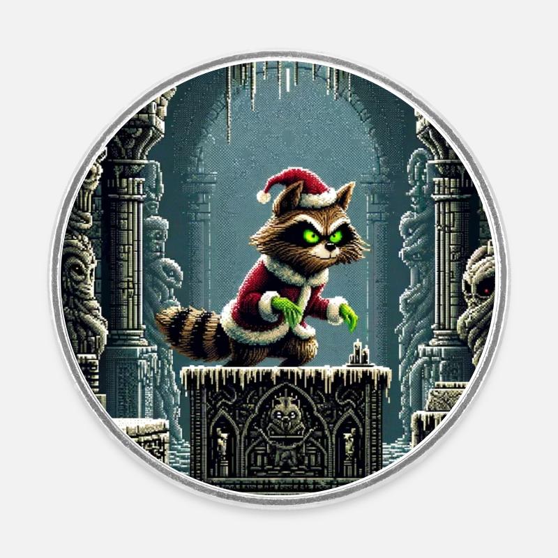 Winter Cat in Dungeon Magic - Round  fridge magnet - white