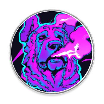 Trippy smoking dog. - Round  fridge magnet - white - Front