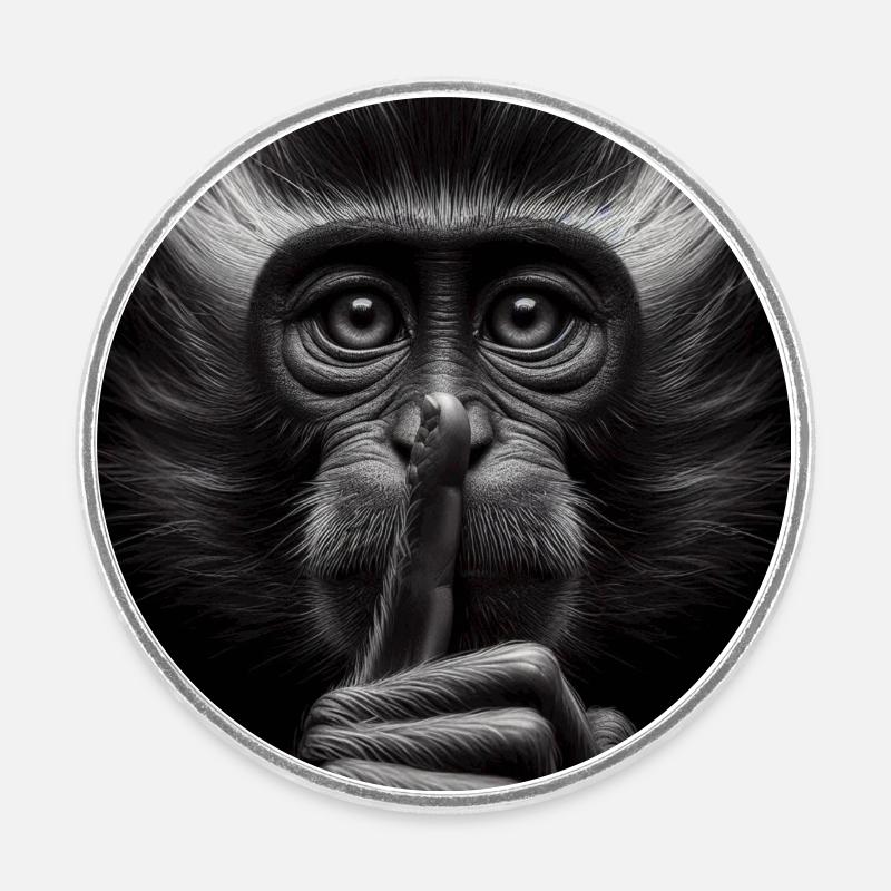 Un singe silencieux - Magnet rond - blanc