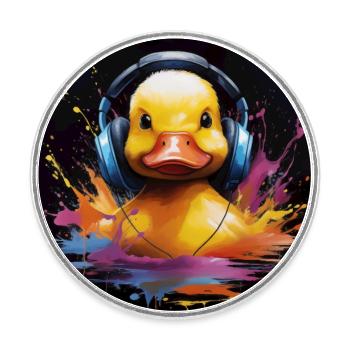 Canard en caoutchouc écoutant de la musique avec des écouteurs - Magnet rond - blanc - Devant