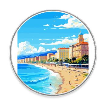 Nizza Frankreich Vintage Reiseplakat WPA Kunst Souvenir - Runder Kühlschrankmagnet - Weiß - Vorne