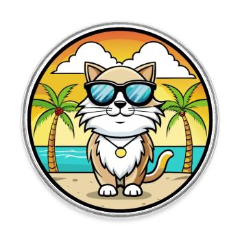 Birma Heilige Katzenrasse Cartoon Sonnenbrille Strand - Runder Kühlschrankmagnet - Weiß - Vorne