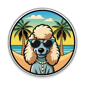 Corded Poodle Hunderasse Cartoon Sonnenbrille Strand - Runder Kühlschrankmagnet - Weiß - Vorne