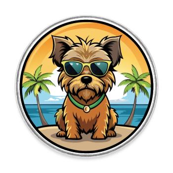 Norfolk Terrier Hunderasse Cartoon Sonnenbrille Strand - Runder Kühlschrankmagnet - Weiß - Vorne