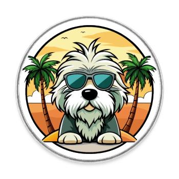 Alter englischer Schäferhund Rasse Cartoon Sonnenbrille Strand - Runder Kühlschrankmagnet - Weiß - Vorne