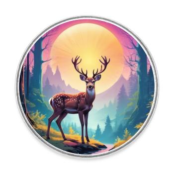 Deer in the forest - Round  fridge magnet - white - Front