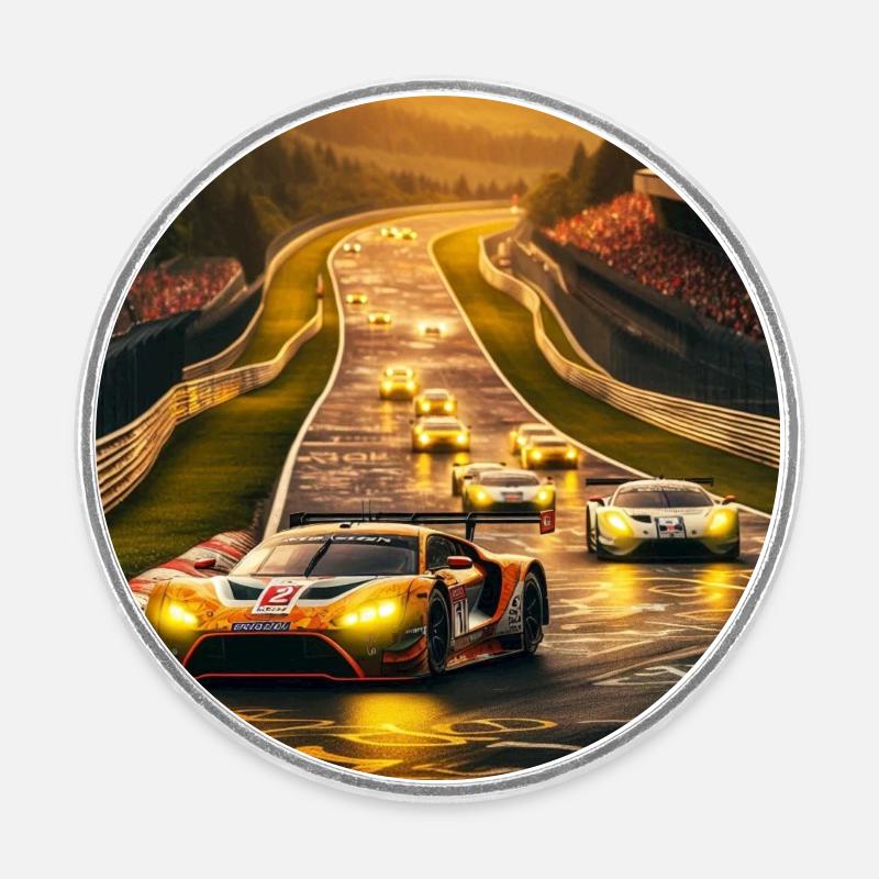 Piste de course à la lumière du soir - Magnet rond - blanc