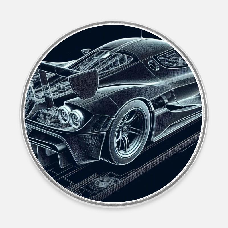 Blueprint Racing Car Vision - Round  fridge magnet - white