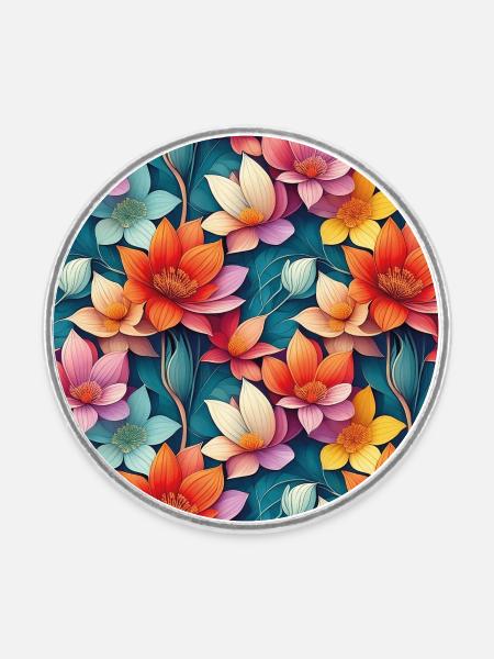 Seamless Flower Pattern - Runder Kühlschrankmagnet - Weiß