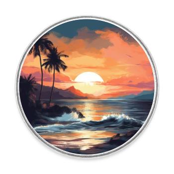 Tropischer Sonnenuntergang am Strand - Runder Kühlschrankmagnet - Weiß - Vorne
