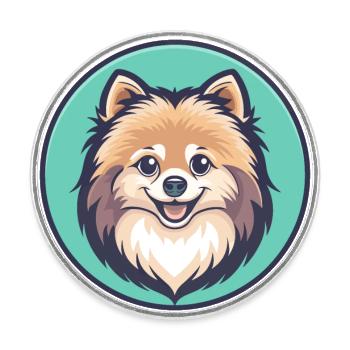 Pomeranian German Spitz Dog Breed Cartoon Kawaii - Round  fridge magnet - white - Front