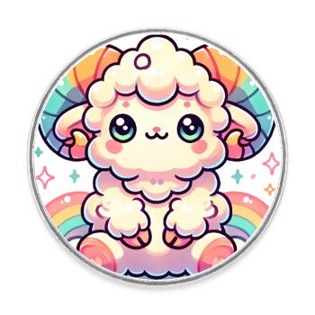 Coloré Mignon Bélier Dessin Animé Illustration - Magnet rond - blanc - Devant
