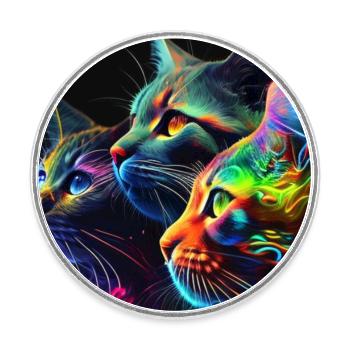 Neon Cats on a Black Background - Round  fridge magnet - white - Front