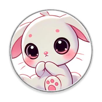 Adorable lapin grignotant graphique - Magnet rond - blanc - Devant