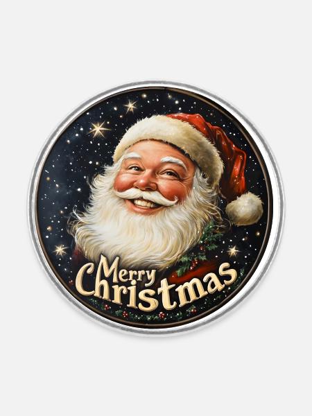 Retro Santa Design - Runder Kühlschrankmagnet - Weiß