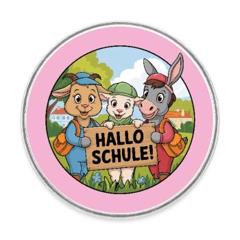 Einschulung Button lustige Tiere ABC Schütze - Runder Kühlschrankmagnet - Weiß - Vorne