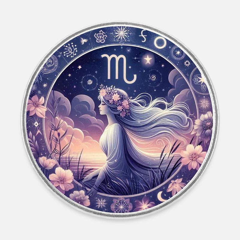 VIRGO -\ Zodiac - Round  fridge magnet - white