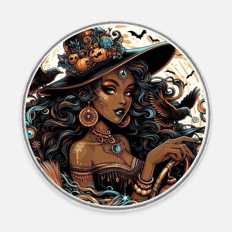 Exotic Witch - Round  fridge magnet - white