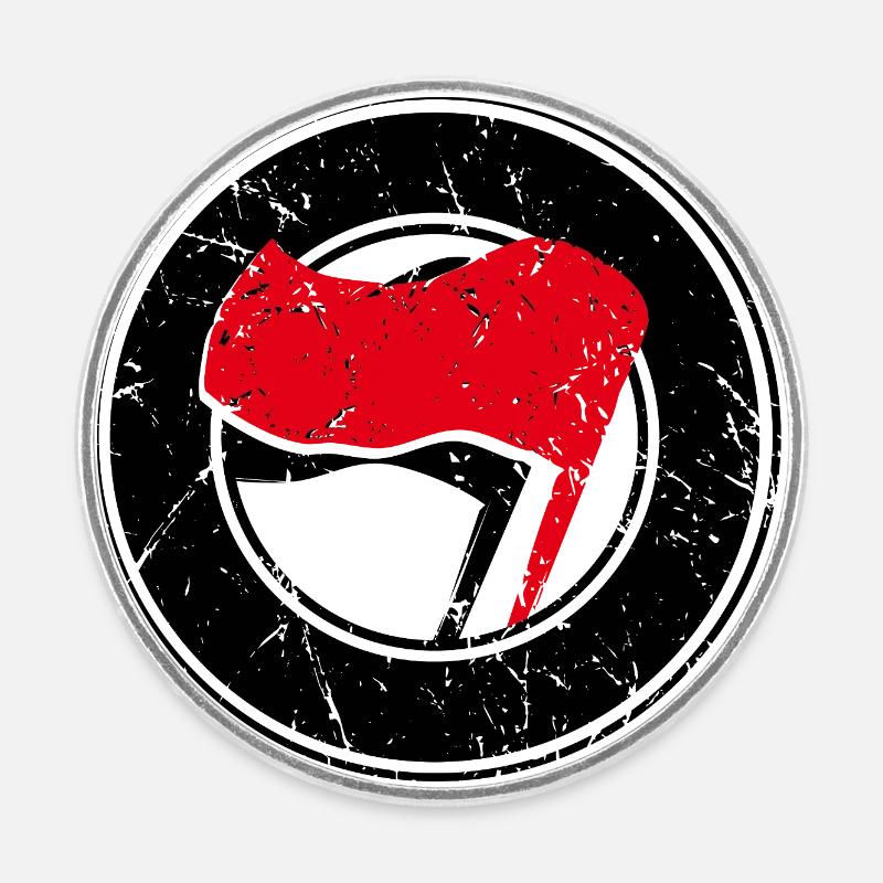 Logo des drapeaux antifa - Magnet rond - blanc