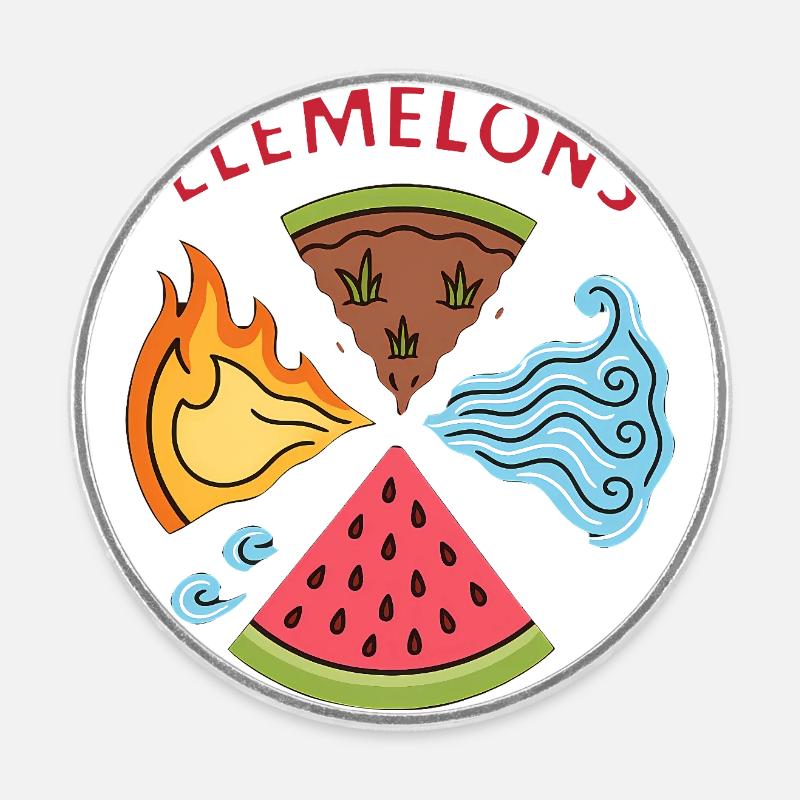 Elemelons Elemental Watermelon Design - Round  fridge magnet - white