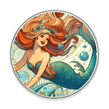 Meerjungfrau Nixe roten Haare Art Nouveau Geschenk - Runder Kühlschrankmagnet - Weiß - Vorne