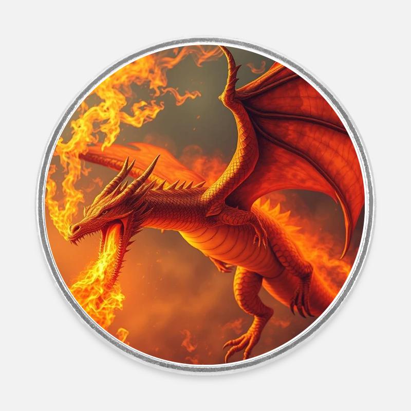 Fire Dragon in the Flame Tail - Round  fridge magnet - white