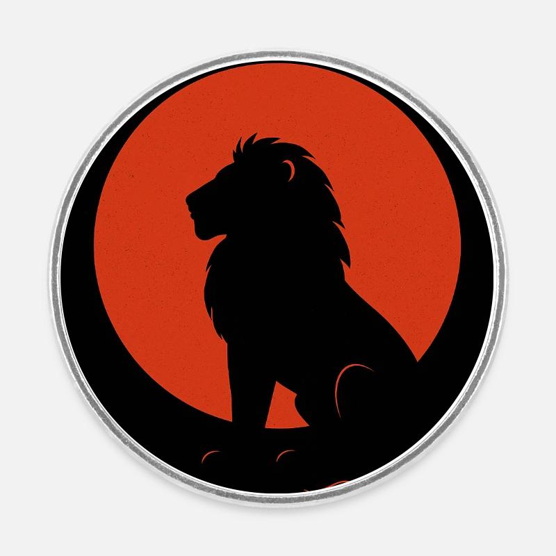 Silhouette de lion dans le cercle du soleil - Magnet rond - blanc
