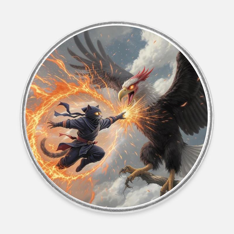 Legendary Beast and Warrior in Battle - Round  fridge magnet - white