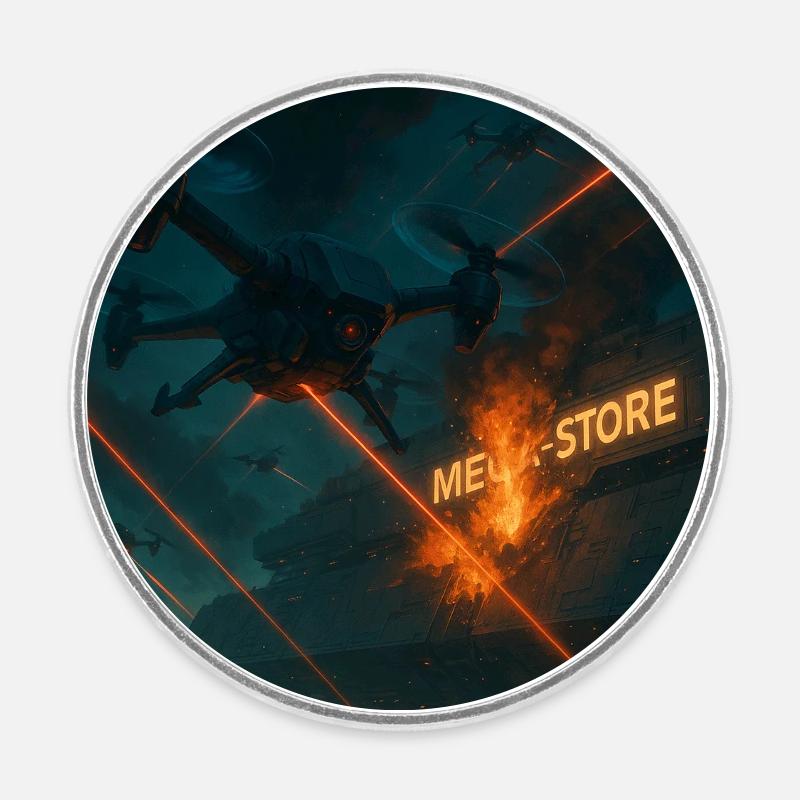 Futuristic Air Base Attack Image - Round  fridge magnet - white