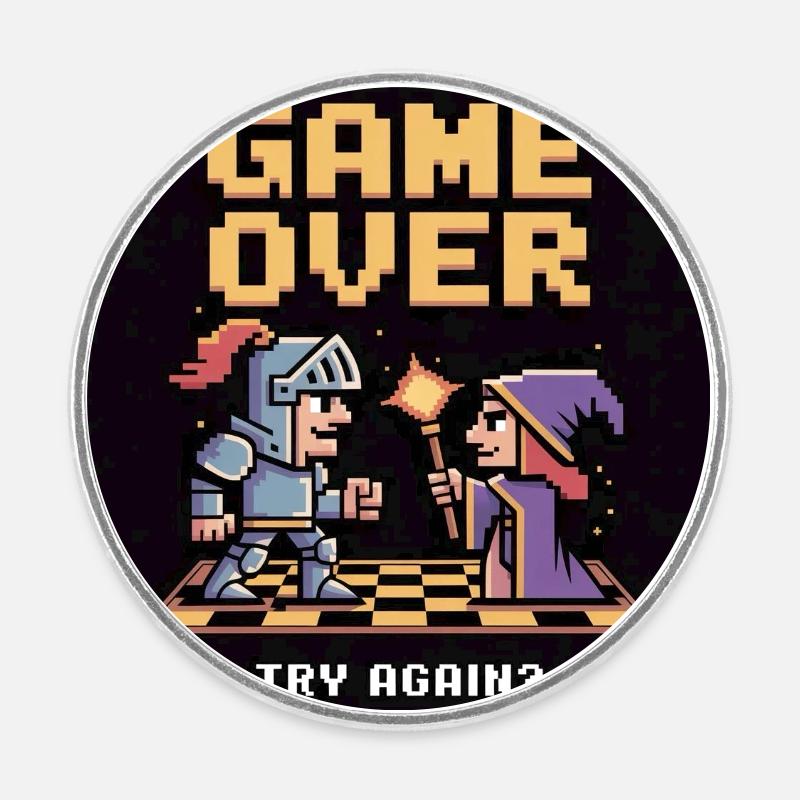 Game Over Pixel Duel Design - Magnet rond - blanc